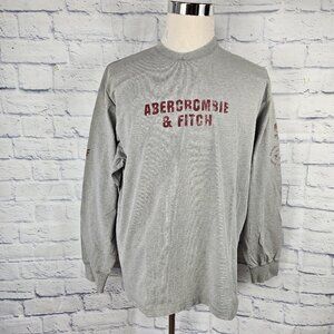 VTG Abercrombie & Fitch Size XL Gray Distressed Spell Out Long Slv Shirt 90s Y2k